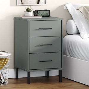 vidaXL Bedside Cabinet with Metal Legs Gray Solid Wood Pine OSLO - 1 of 4