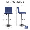 Bar Stools 1 Set of 2, Counter Height Bar Stools, Square Cushion Bar Stools with Back, Footstool, Cafe, Blue, 2 pieces - 2 of 4