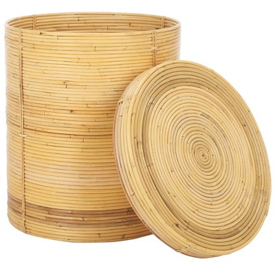 Vali Natural Rattan Cylindrical Storage Baskets with Lids, Set of 2