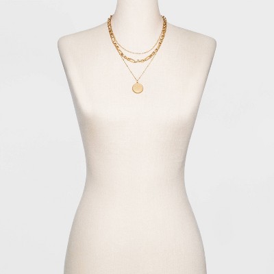 Disc Charm and Chain Layered Necklace - Universal Thread&#8482; Gold