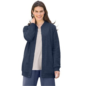 Woman Within Plus Size Fleece Baseball Jacket - 1 of 4