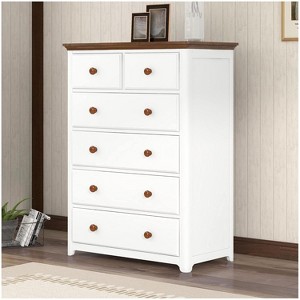 Acekool 6-Drawer Tall Dresser Chest with Sturdy Frame, Spacious Storage in Elegant Espresso White for Bedroom and Living Room - 1 of 4