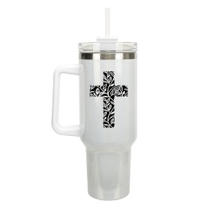 Elanze Designs Floral Vine Cross Walk in Faith Wrap-Around 40 Oz. Stainless Steel Water Bottle Coffee Mug, Spill & Leak Resistant, Travel Tumbler with - 1 of 4