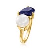 Ross-Simons 7.5-8mm Cultured Pearl and 2.80 Carat Sapphire Toi Et Moi Ring in 18kt Gold Over Sterling - 3 of 4