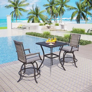Captiva Designs 3pc Outdoor Patio Metal Bar Height Table & Bar Swivel Chair with Cushion and Armrest - 1 of 4