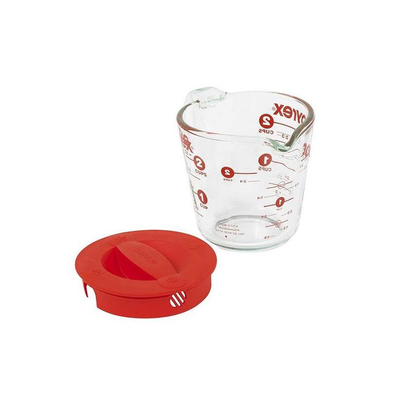 Pyrex Prepware 2-cup Measuring Cup, Red Plastic Cover, Clear, 1 of 6