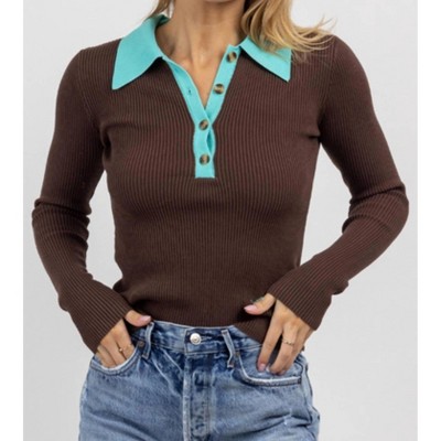 Women's BUTTON COLLARED TOP - PAPERMOON