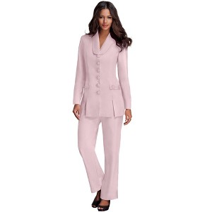 Roaman's Plus Size Long Sleeve Ten-Button Shawl-Collar Pant Suit – 2-Piece Pant Set - 1 of 4