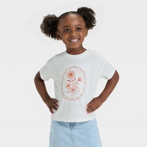 Toddler Girls' Flowers Boxy T-Shirt - Cat & Jack™ Cream - 1 of 4