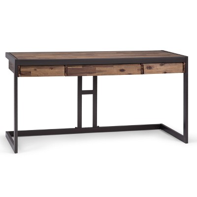 Cecilia Desk Rustic Aged Natural Brown - WyndenHall: Spacious Office Workstation with Drawers & Metal Frame