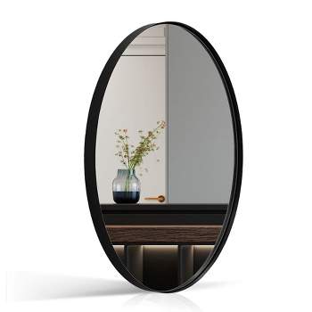 ANDY STAR Modern Decorative 24 x 36 Inch Oval Wall Mounted Hanging Bathroom Vanity Mirror with Stainless Steel Metal Frame, Matte Black