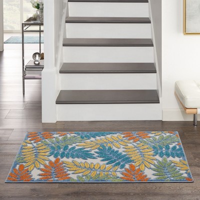 Aloha Ivory Multi-Color Leaf Pattern Indoor/Outdoor Rug 2'8" x 4'