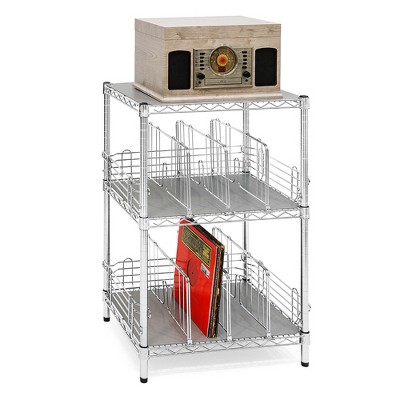 Shelving.com 3-Tier Wire Record Player Stand with Album Storage - 18"d x 24"w x 36"h