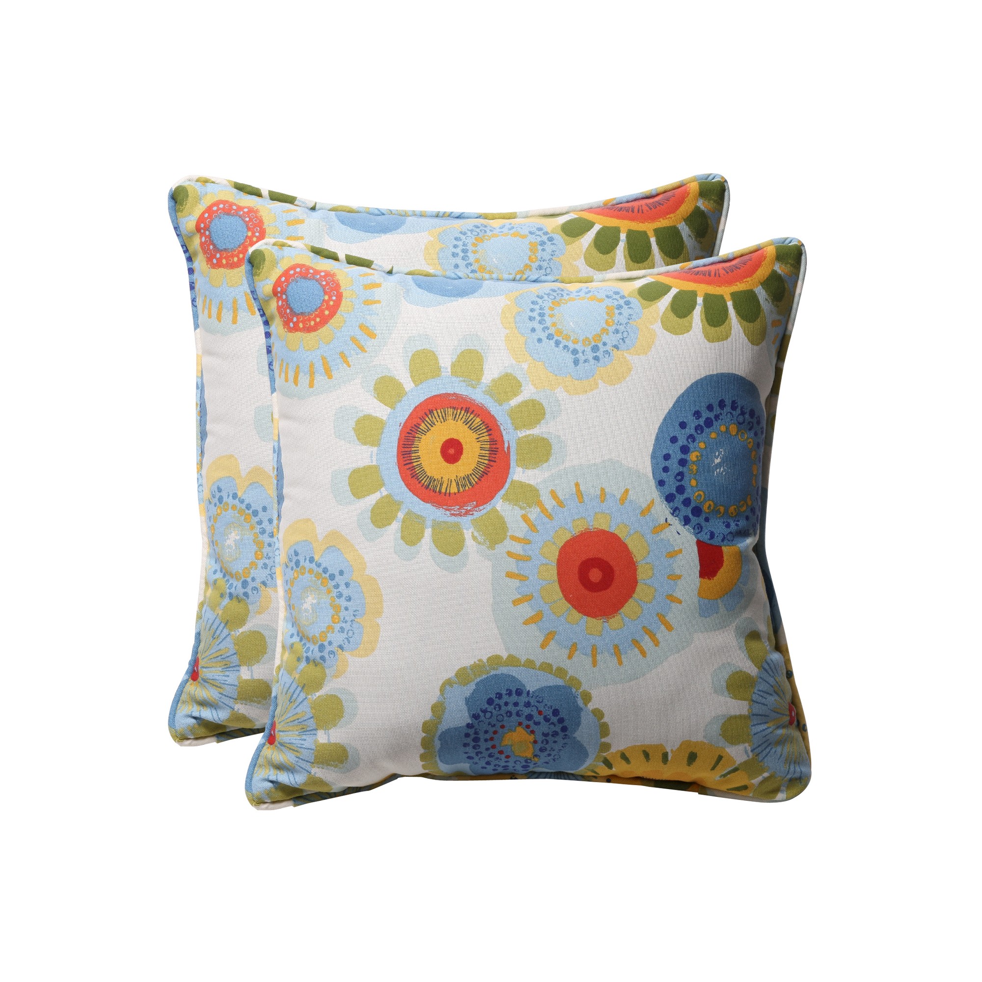'Outdoor 2-Piece Square Toss Pillow Set - Blue/White/Yellow Floral 18'''