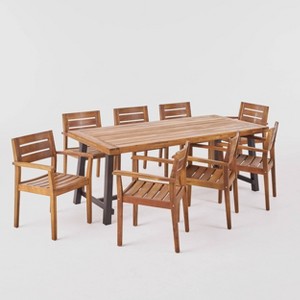 Balfour 9pc Acacia Wood Dining Set - Teak - Christopher Knight Home: Weather-Resistant, Seats 8, No Cushion - 1 of 4