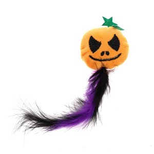 Unique Bargains Smirking Pumpkin Cat Teaser Toys with Feather Orange Purple 1 Pc - 1 of 3