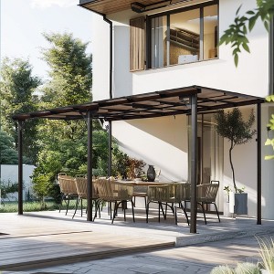 10' x 14' Outdoor Pergola Gazebo,Wall-Mounted Lean to Metal Awning Gazebo with Roof,Large Heavy Duty for Patio,Decks,Backyard - 1 of 4