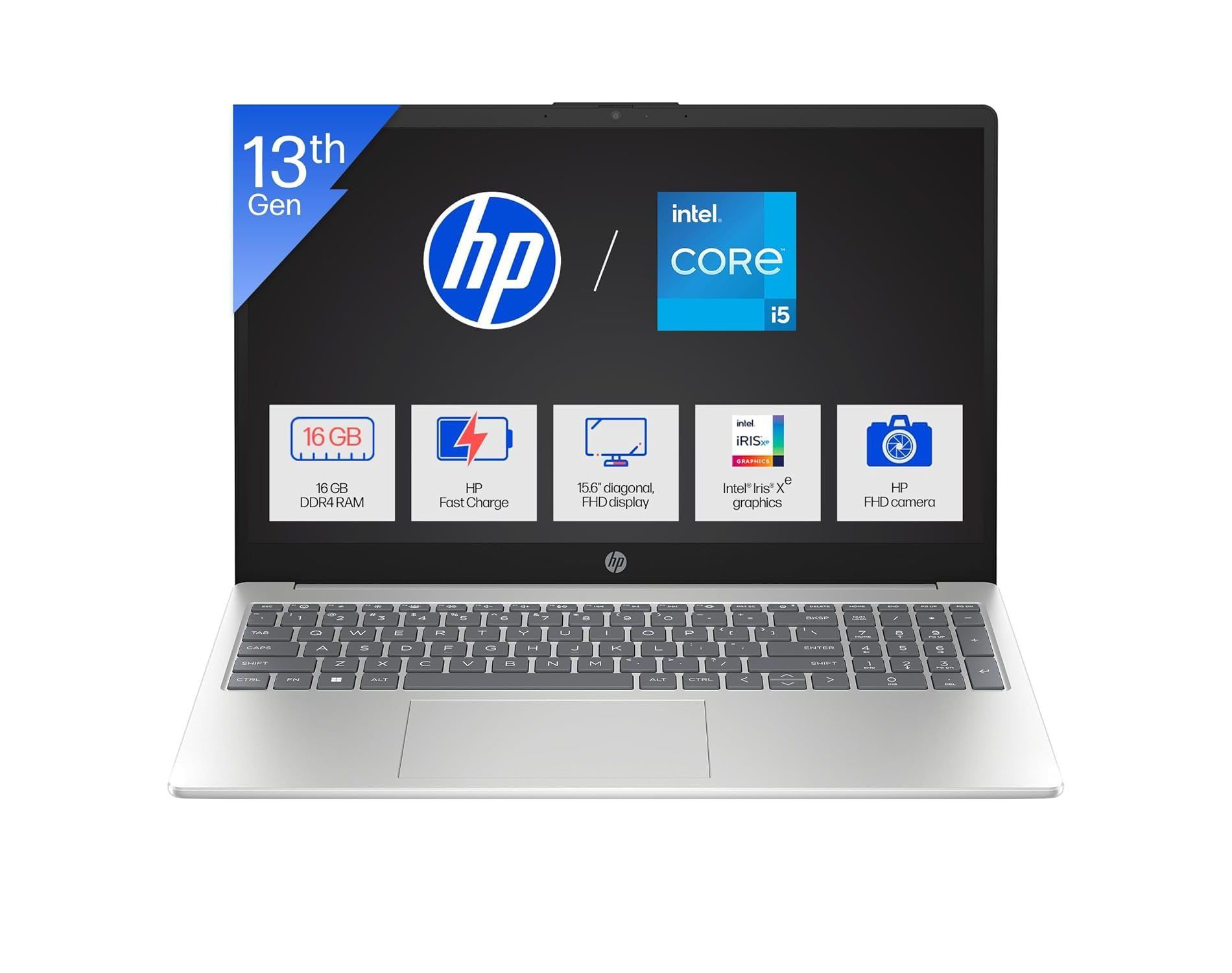 HP 15-fd0215dx 15.6" FHD IPS Touchscreen Notebook, Intel Core i5-1334U, 16GB RAM, 512GB SSD, Windows 11 Home, Natural Silver (C0CN6UA)