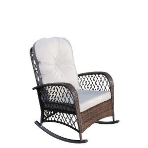 Lyngins Outdoor Rattan Nursery Rocking Chair,Upholstered Glider Rocking Chair with Wide Armrests,Polyester Accent Chair for Living Room - 1 of 4