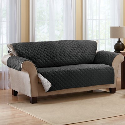 Black and Gray Reversible Quilted Sofa Protector Cover