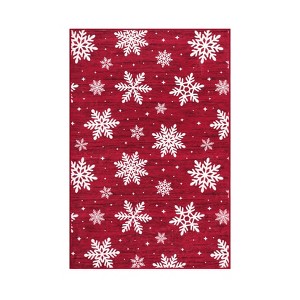 Washable Christmas Snowflake Print Living Room Rugs, Xmas Decorative Carpet for Bedroom Kids Room, Non Slip Low Pile Floor Cover - 1 of 4
