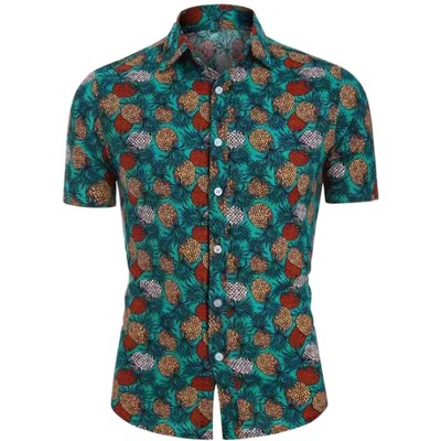 Lars Amadeus Men's Hawaiian Short Sleeve Tropical Fruit Pineapple Printed Shirts