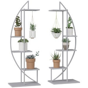 Outsunny 5 Tier Metal Plant Stand Half Moon Shape Ladder Flower Pot Holder Shelf for Indoor Outdoor Patio Lawn Garden Balcony Decor, 2 Pack - 1 of 4