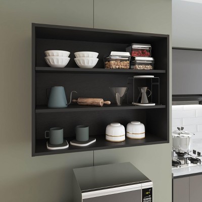 INFURNIC Decorative Wall Shelf Wally 3-Tier Open Wall Cabinet with Spacious Shelves for Storage and Display Modern Design, Black, 12"*36"*30"