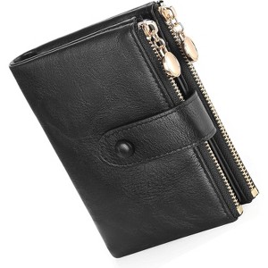 BEAFUP Small Wallets for Women,Leather RFID Blocking Bifold Double Zipper Pockets Wallet Card Case Purse with 2 ID Windows - 1 of 4