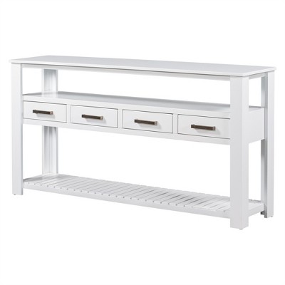 attop Entryway Table with 4 Drawers & 3 Shelves, Console Table with Metal Handles for Living Room & Hallway