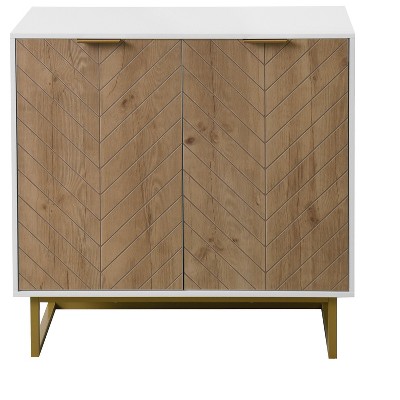 VANIRROR White and Gold Storage Cabinet with 2 Doors, Buffet Sideboard for Kitchen, Dining Room, or Living Room , Storage Solution for Organizing