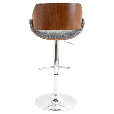 Fabrizzi Mid-Century Chrome & Walnut Adjustable Swivel Barstool - Set of 2