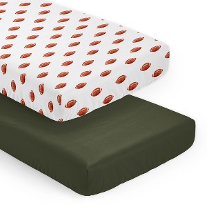 Sweet Jojo Designs Boy Fitted Crib Sheets Set Football Brown White and Green 2pc - 1 of 4
