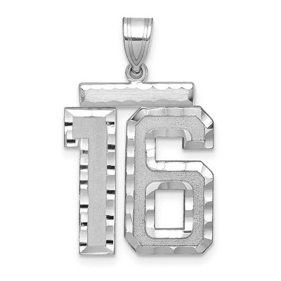 Black Bow Jewelry 14k White Gold, Varsity Collection, Large D/C Pendant, Number 16