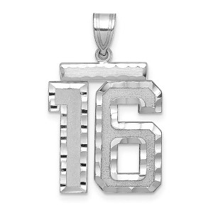 Black Bow Jewelry 14k White Gold, Varsity Collection, Large D/C Pendant, Number 16 - 1 of 3