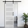 Karl Home 30 in. x 84 in. 5 Lite Tempered Frosted Glass White Primed Glass Sliding Wood Barn Door with Hardware Kit - 2 of 4