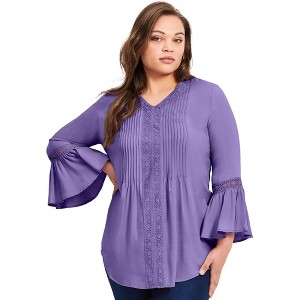 Avenue Women's Plus Size Lace Trim Tunic - 1 of 4