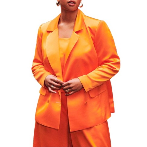 Eloquii Women's Plus Size Oversized Satin Blazer, 24 - Persimmon Orange :  Target