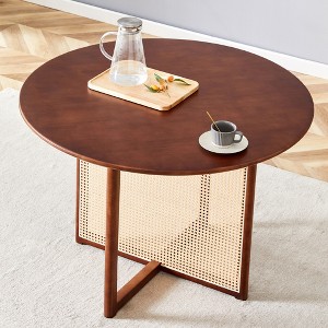 Racxily Countryside Retro Solid Wood Round Table & Wooden Table Simple Modern Imitation Rattan, Easy Assemble for Dining/Living/Office - 1 of 4