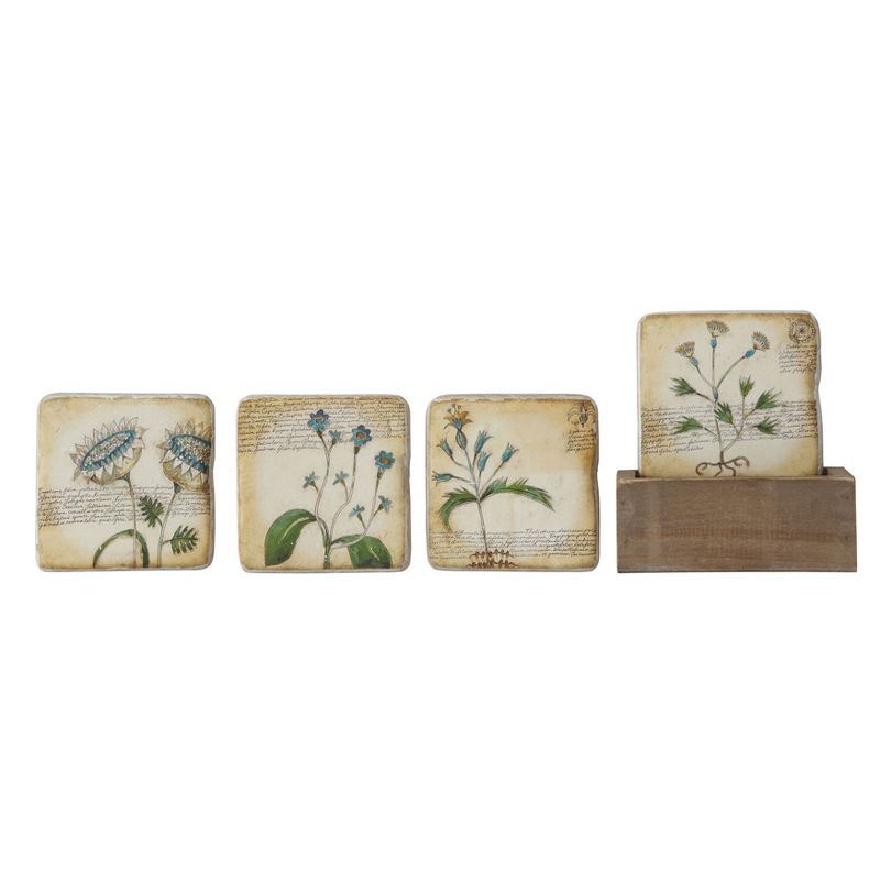 Floral Coasters In Wood Box Set of 5 - Storied Home, 1 of 6
