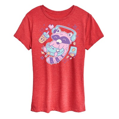 Women's - Instant Message - Kawaii Racoon Gamer Short Sleeve Graphic T-Shirt