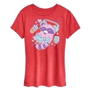 Women's - Instant Message - Kawaii Racoon Gamer Short Sleeve Graphic T-Shirt - 1 of 4