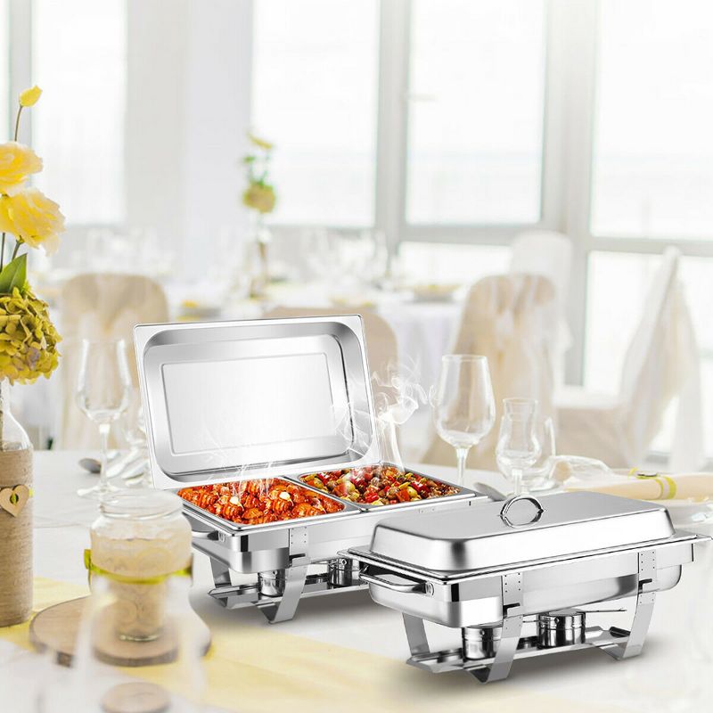 Costway 2 Packs Chafing Dish 9 Quart Chafer Dishes Buffet Set with 2 Half Size Pan, 3 of 11