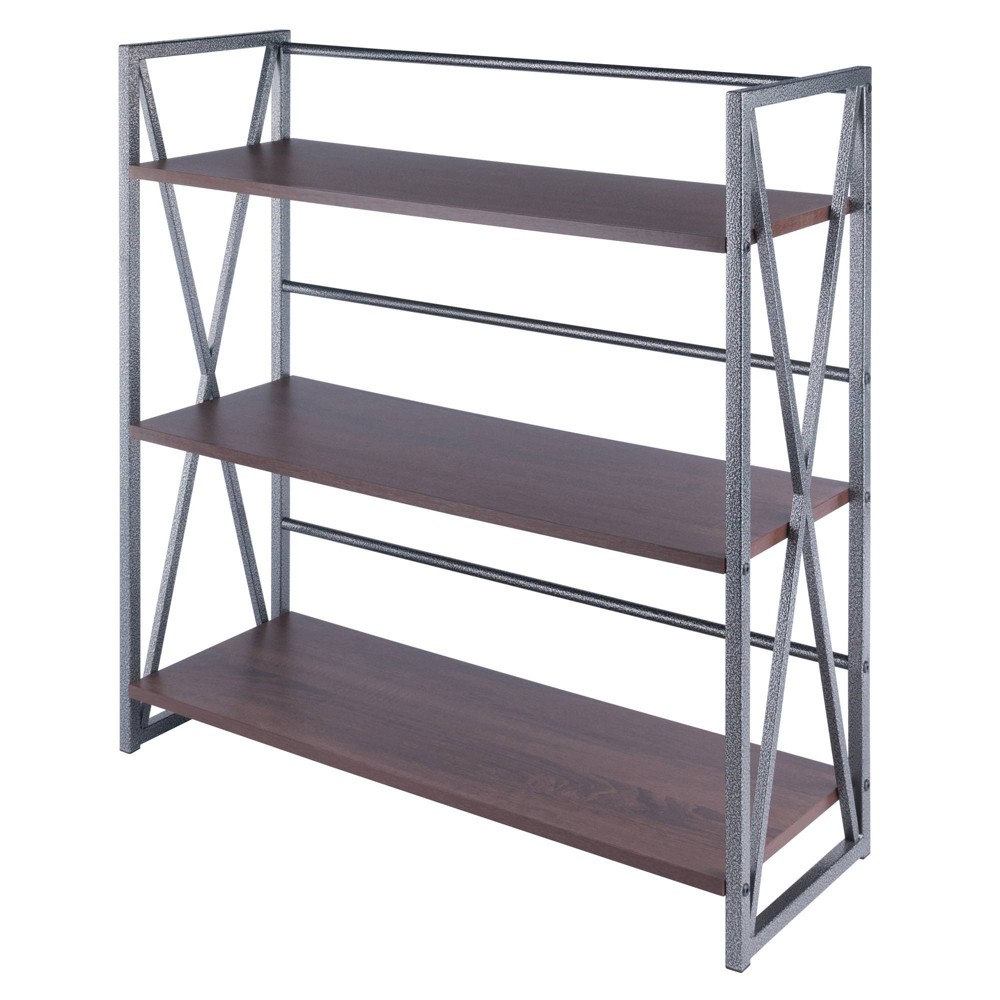 Winsome 35.43&#34; Isa 3 Tier Shelf Graphite/Walnut: Metal Frame, Storage Shelving, Bookcase Design