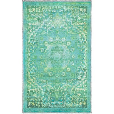 Spring Green Synthetic Medallion Washable Area Rug