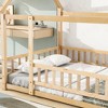 Full Size Wooden Floor Bed with House Roof Frame and Fence Guardrails for Kids Bedroom - 4 of 4