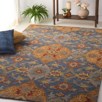 Handmade Blue Wool Tufted Rectangular Area Rug 5' x 8'