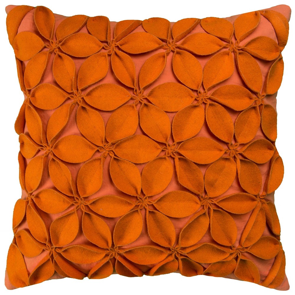 Photos - Pillow 18"x18" Leaves Square Throw  Orange - Rizzy Home