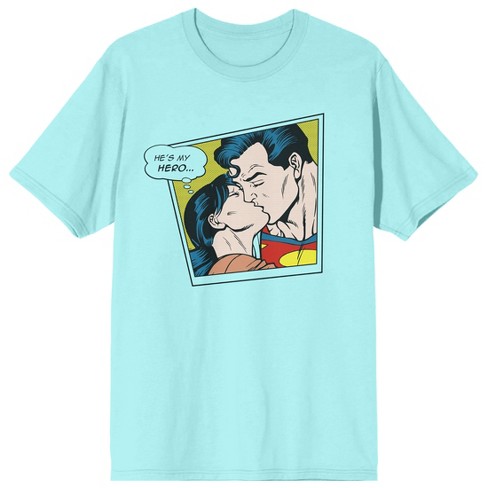 Superman He s My Hero Comic Panel Crew Neck Short Sleeve Celadon Women s T shirt Small