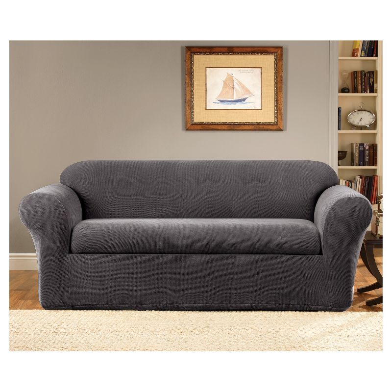 2pc Stretch Oxford Sofa Slipcover Gray - Sure Fit, 3 of 5